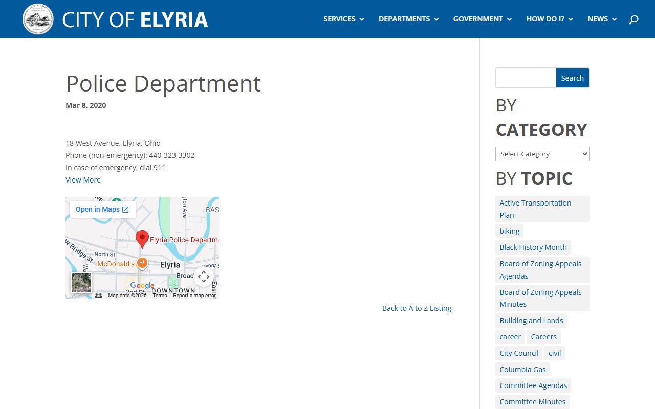 Elyria Police Department for arrest records requests