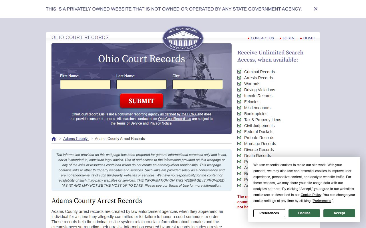 Adams County arrest records public records search portal