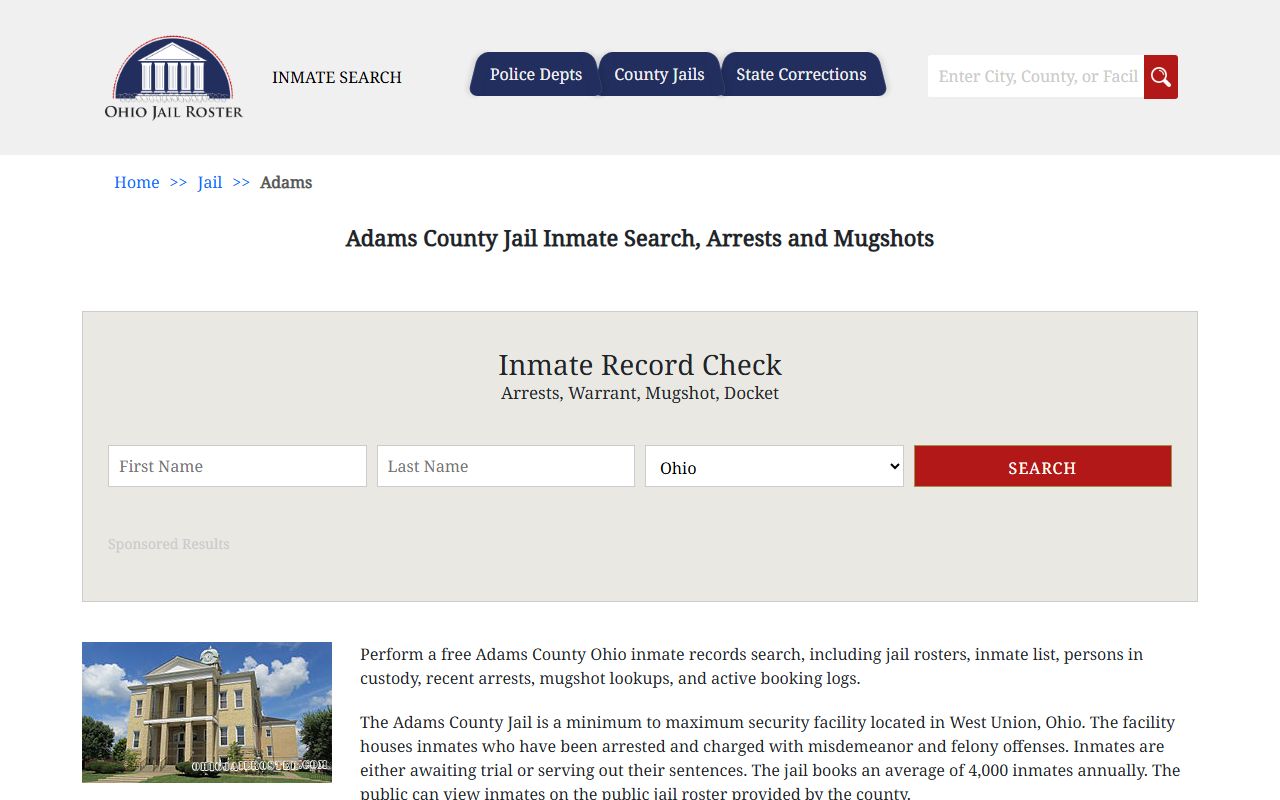 Adams County Jail inmate search for current arrest records