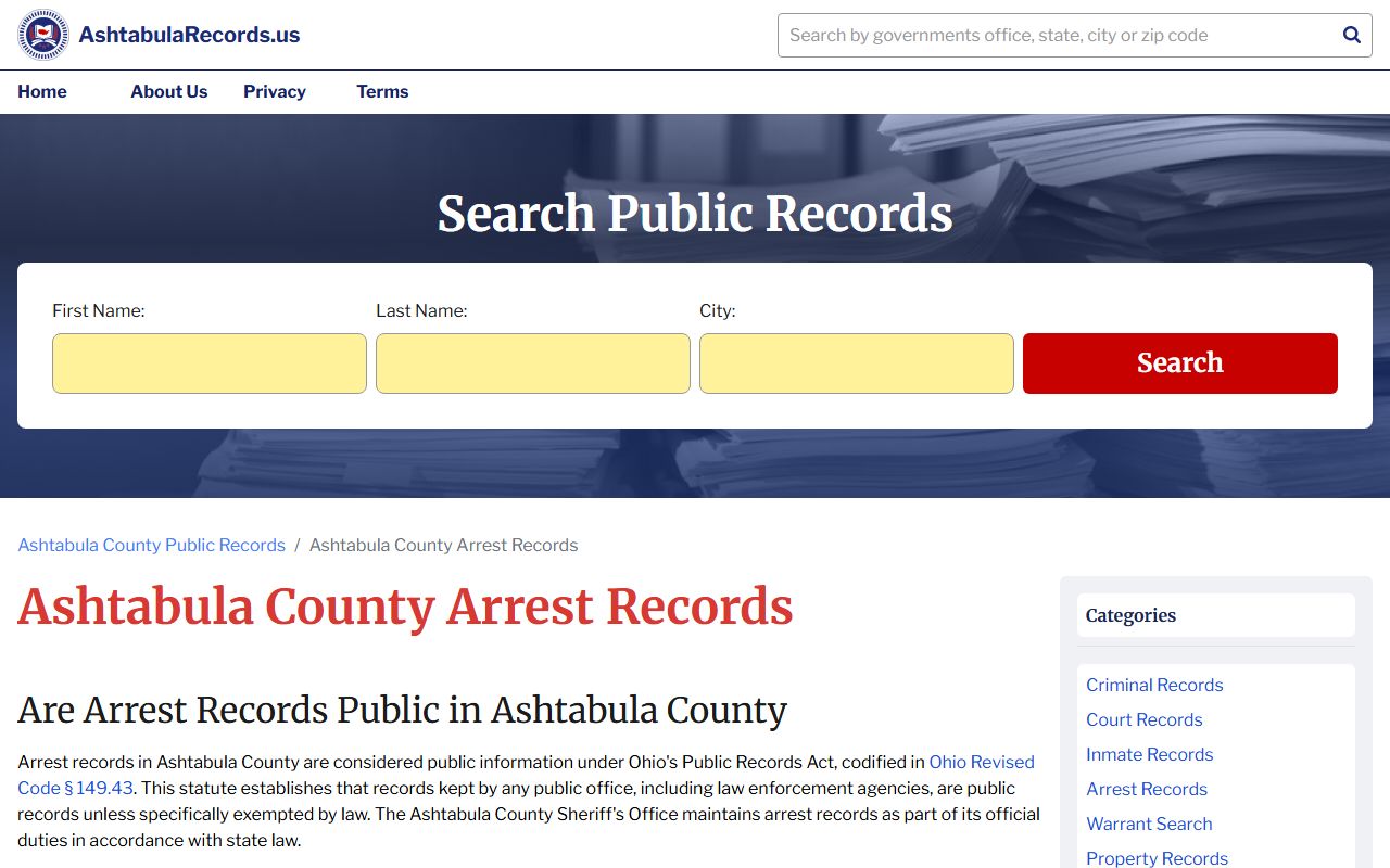 Ashtabula County Sheriff's Office arrest records and jail information