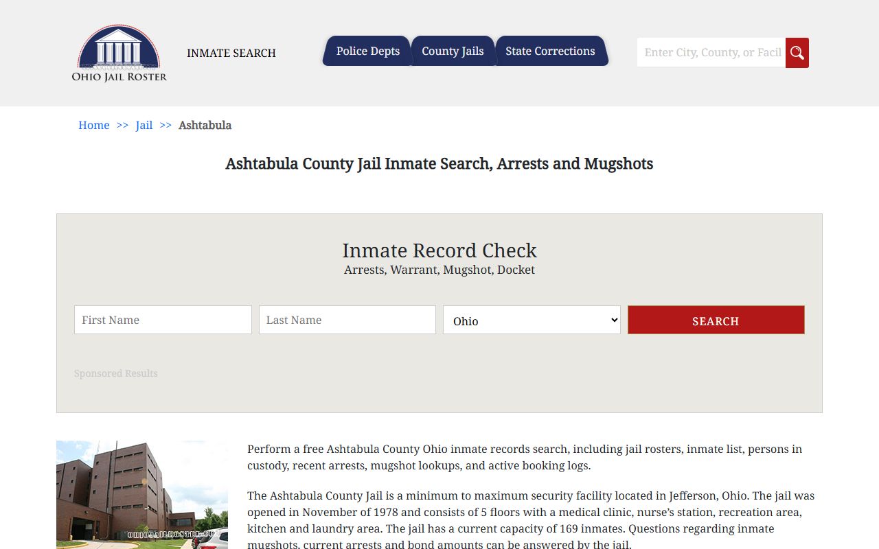 Ashtabula County Jail inmate roster for arrest records search