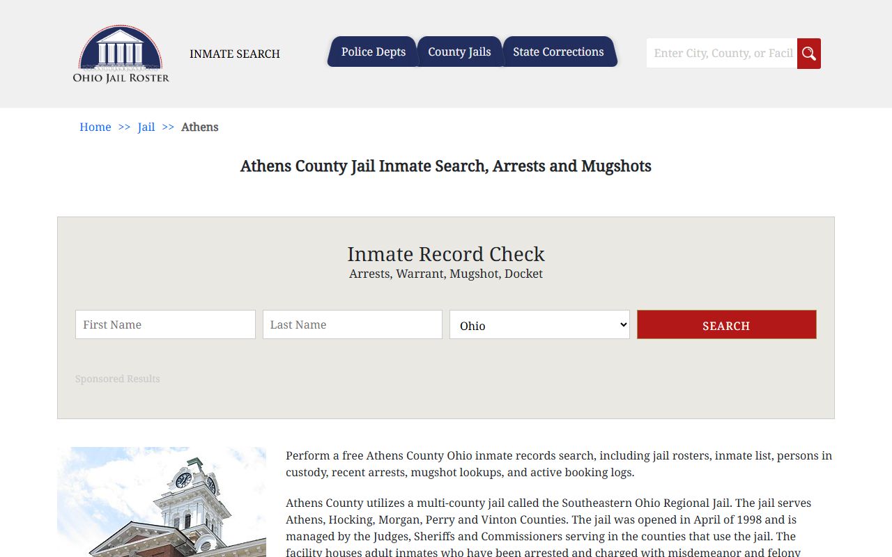 Athens County Jail inmate search for current arrest records