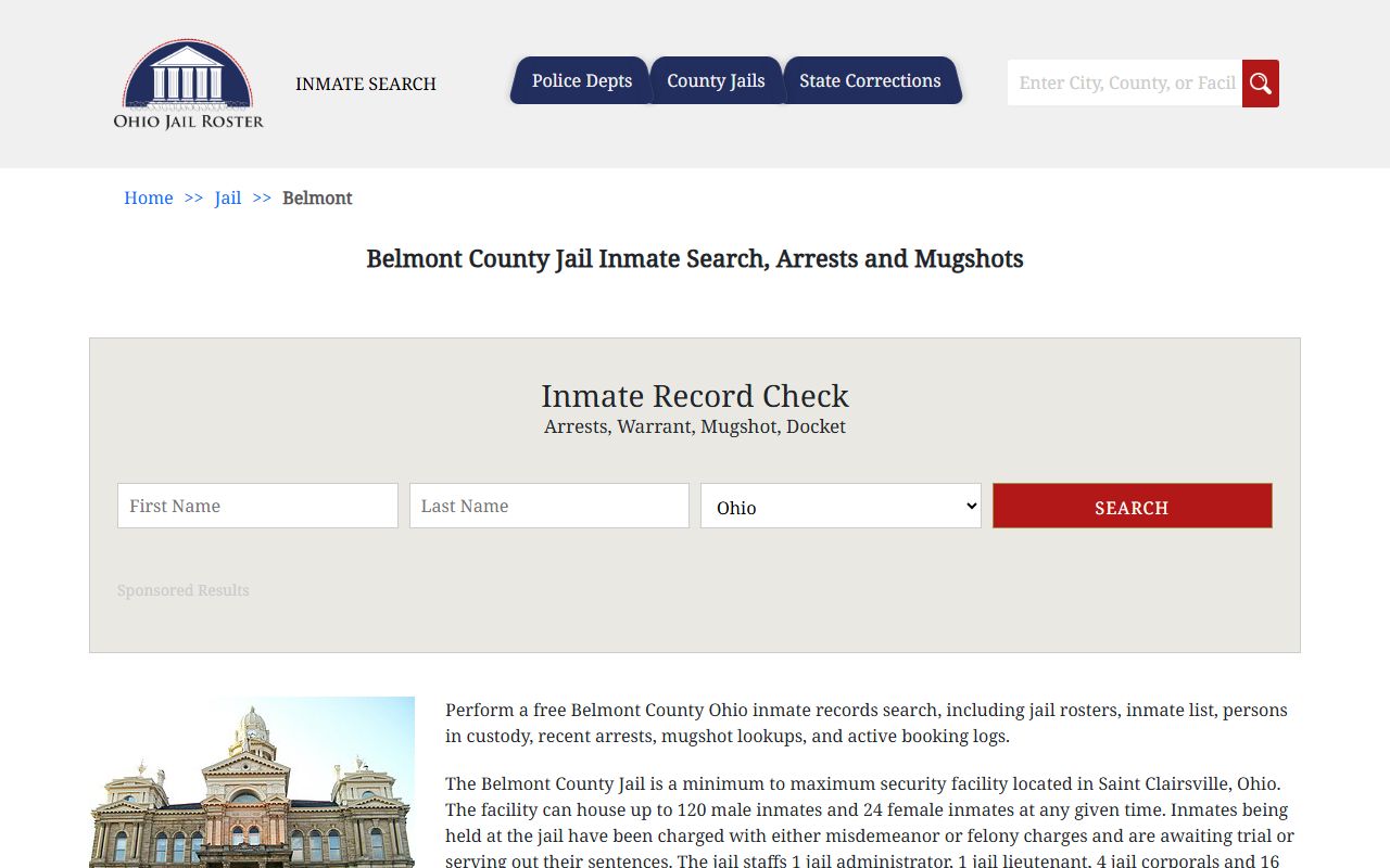 Belmont County Jail inmate search for current arrest records
