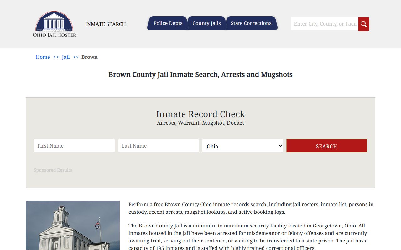 Brown County jail inmate search for arrest records