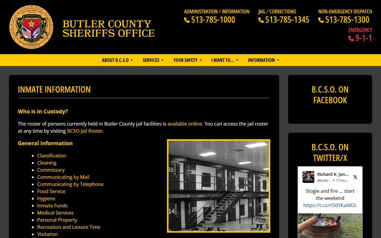 Butler County inmate lookup page for arrest records access