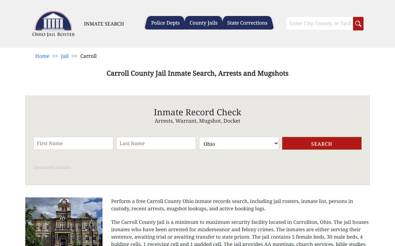 Carroll County jail inmate roster for arrest records search