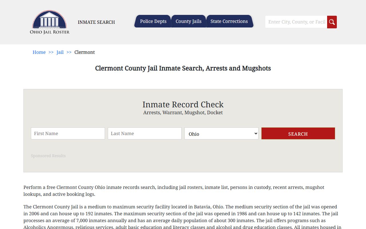 Clermont County jail inmate search for arrest records lookup