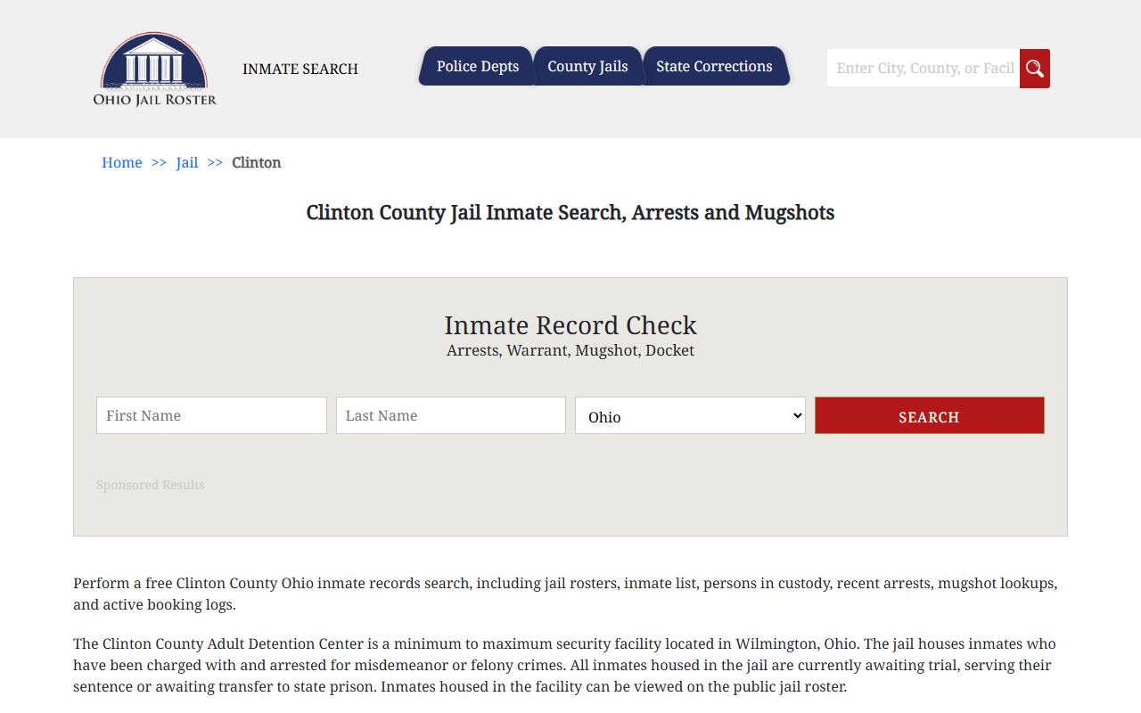 Clinton County jail inmate roster for arrest records search