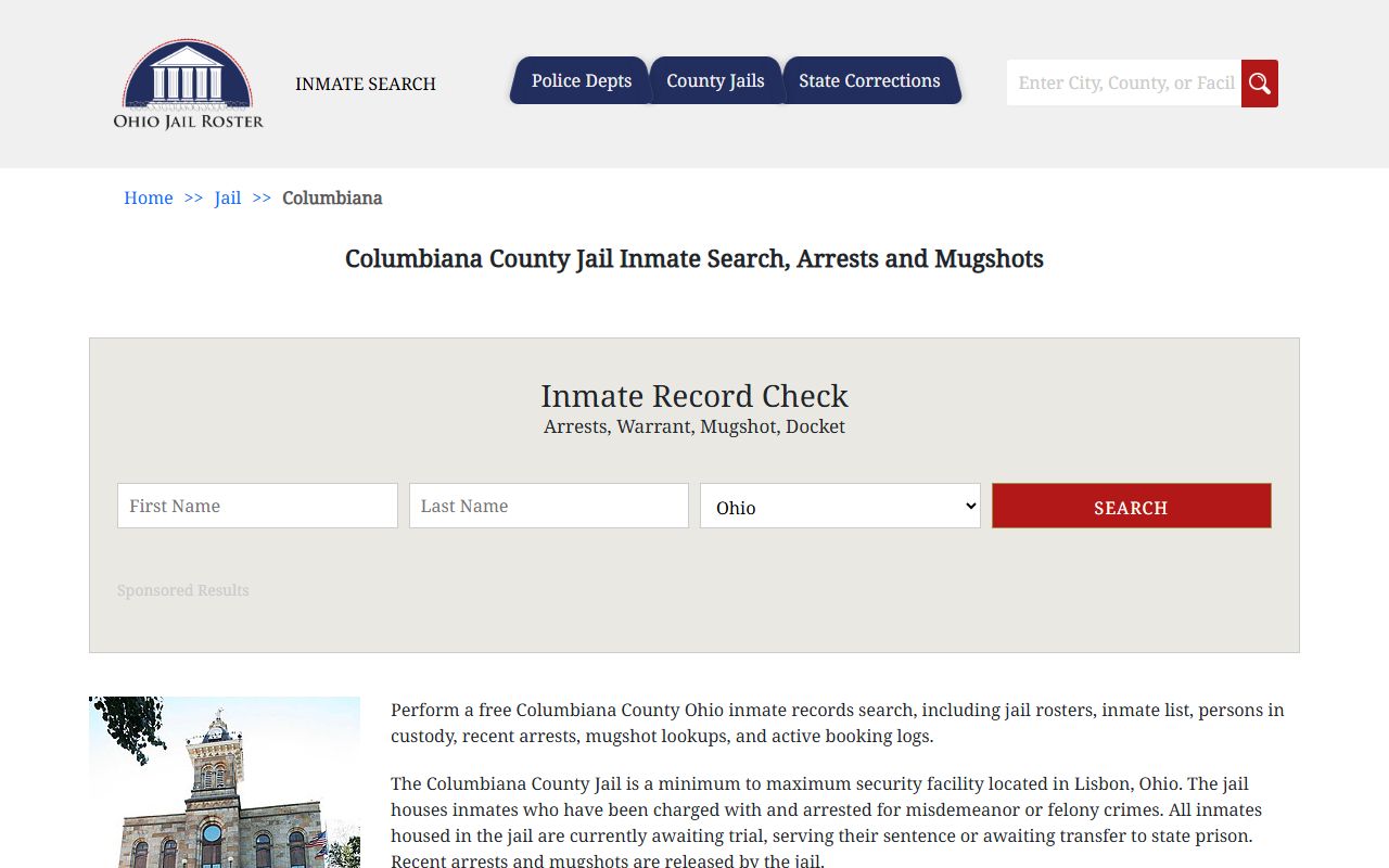 Columbiana County jail inmate search for arrest records