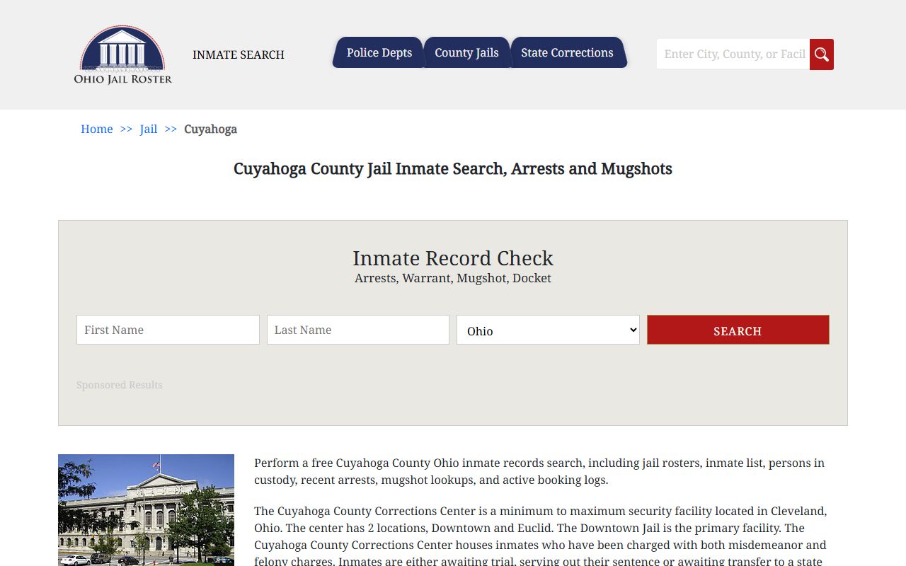 Cuyahoga County jail inmate information for Cleveland arrest records