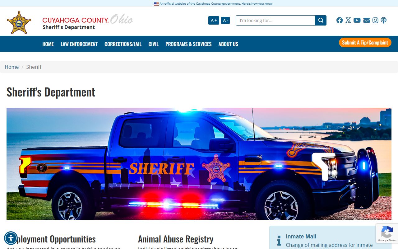 Cuyahoga County Sheriff website for Parma arrest records