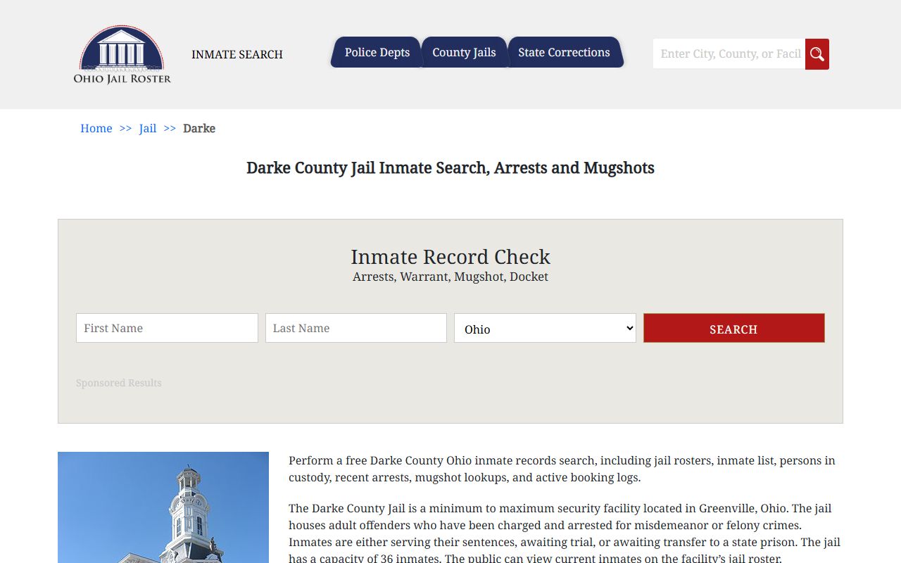 Darke County jail inmate roster for arrest records search