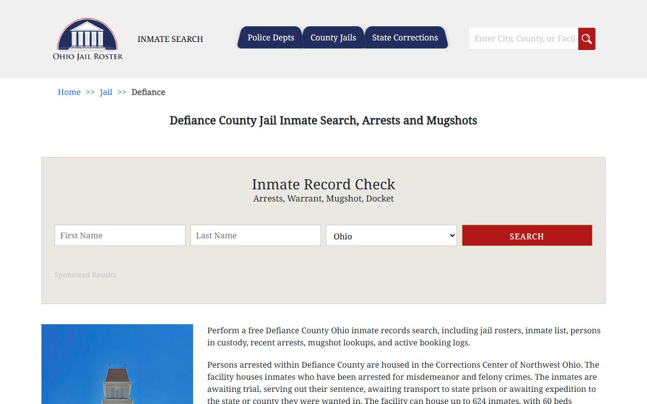 Defiance County jail inmate roster for arrest records