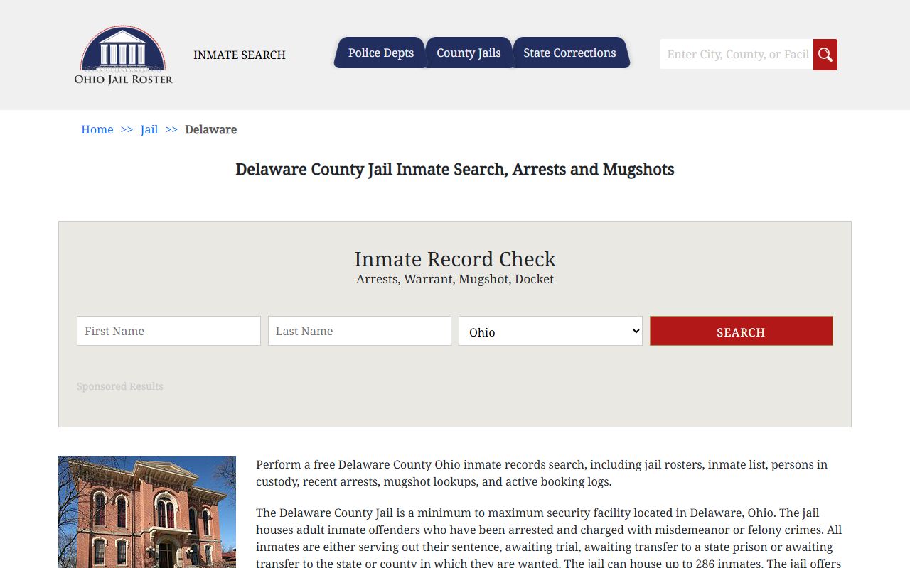 Delaware County jail inmate roster for arrest records lookup