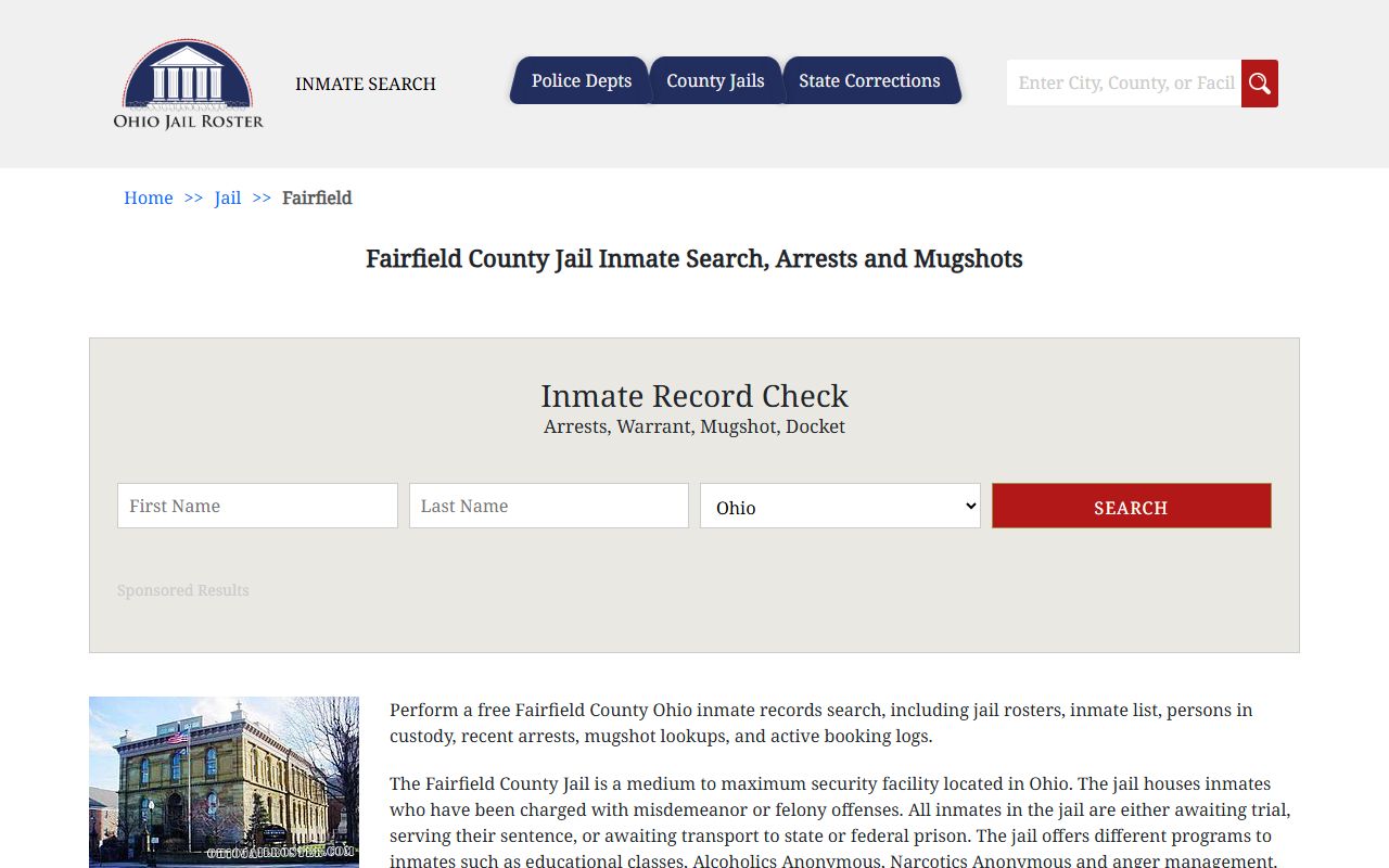 Fairfield County jail inmate roster for arrest records search