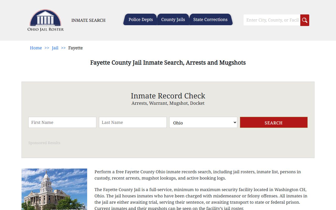 Fayette County jail inmate roster for arrest records