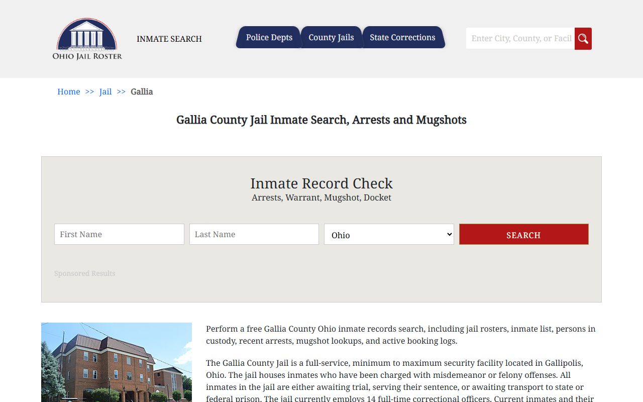 Gallia County jail inmate roster for arrest records