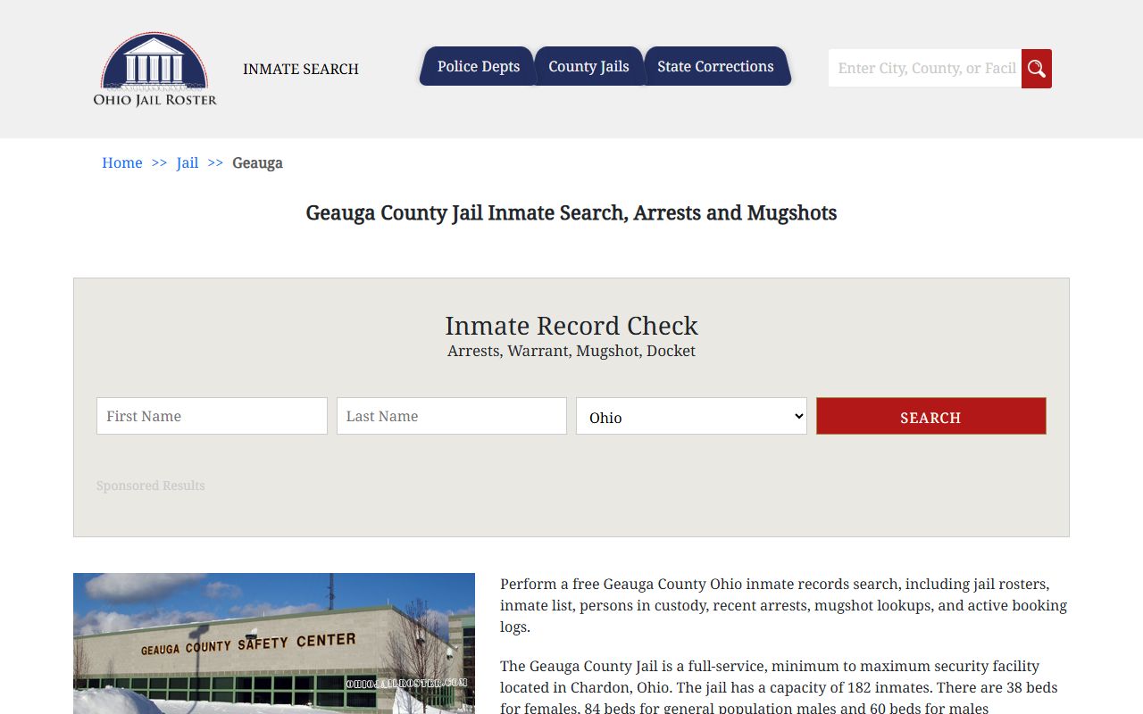 Geauga County jail inmate roster for arrest records search