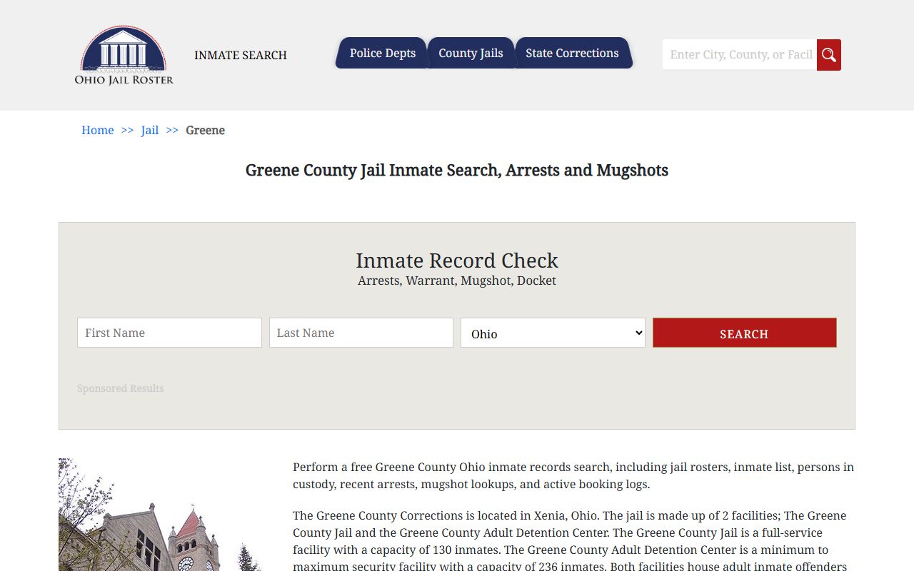 Greene County jail inmate roster for arrest records search