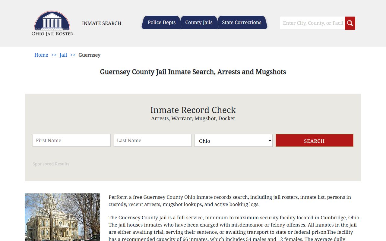 Guernsey County jail inmate roster for arrest records