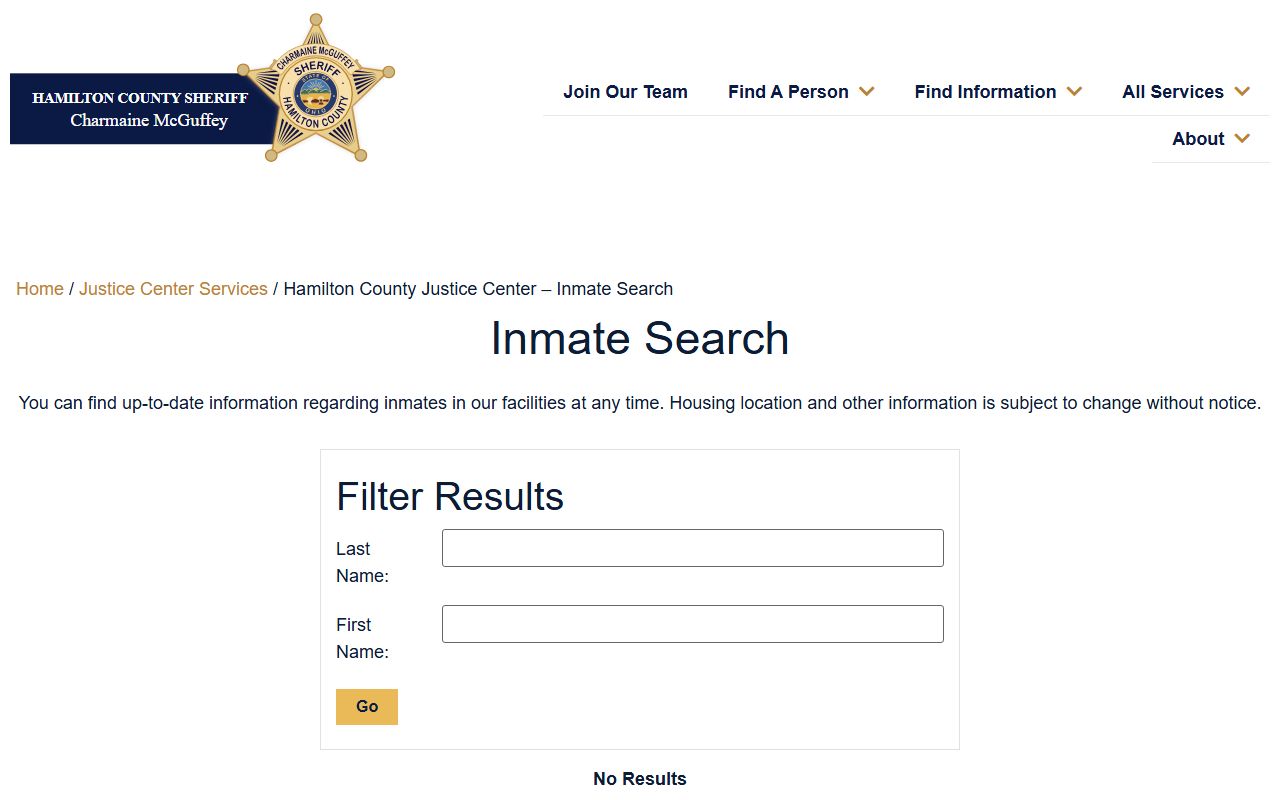 Hamilton County Sheriff inmate search for Cincinnati arrest records