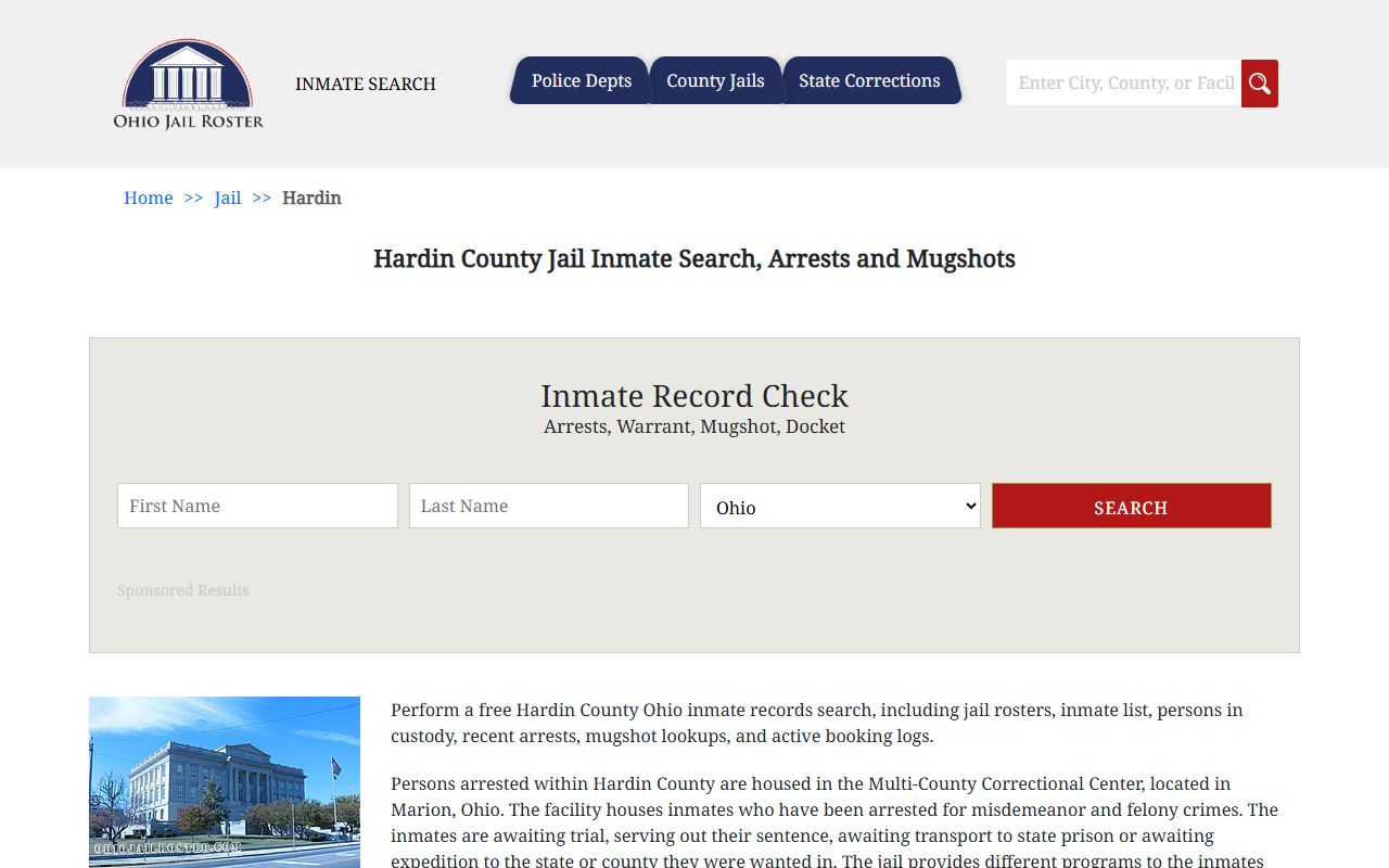 Hardin County jail inmate roster for arrest records search