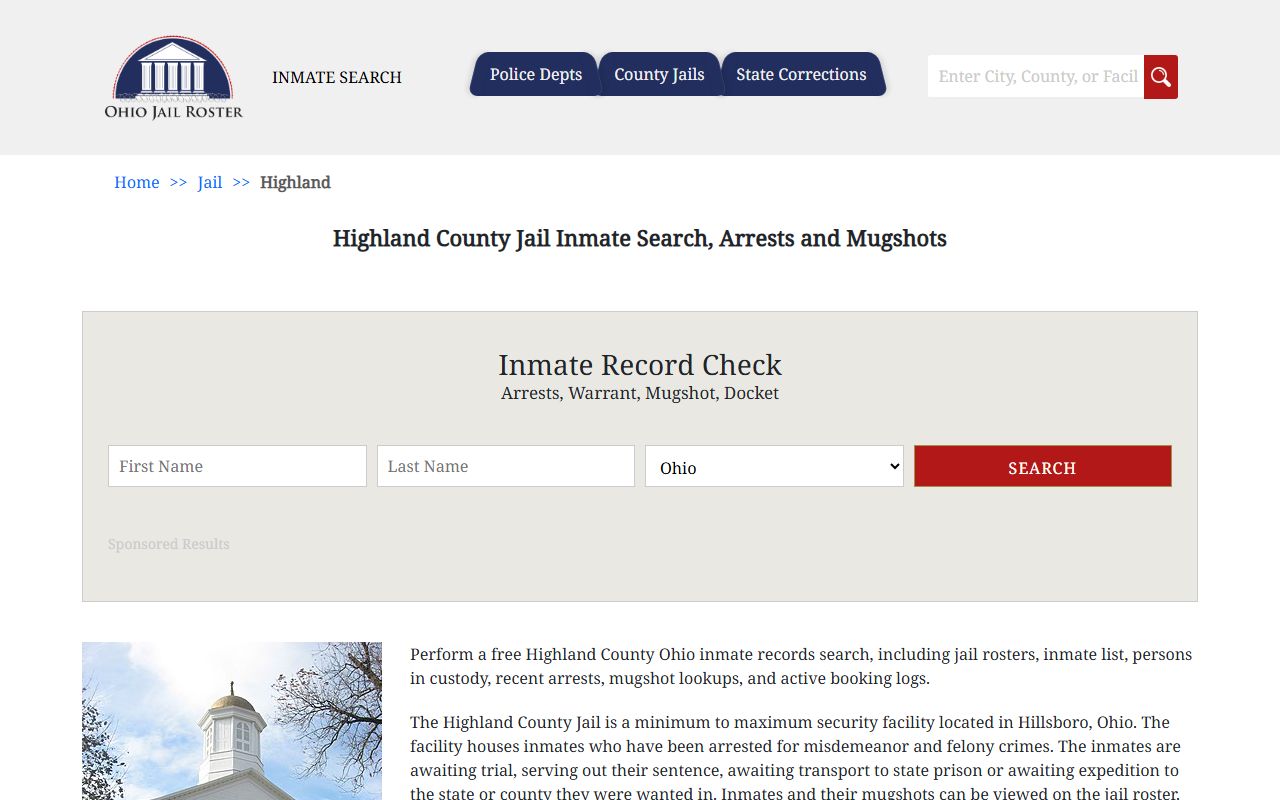 Highland County jail inmate search for arrest records in Highland County Ohio
