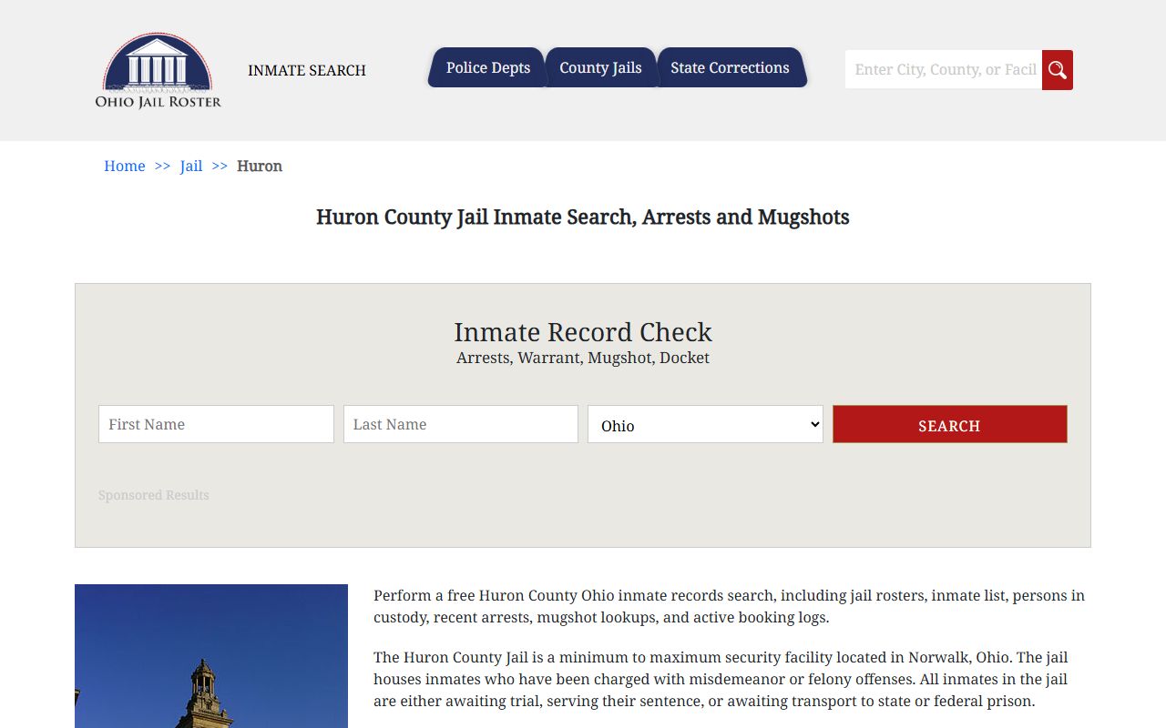 Huron County jail inmate search for current arrest records