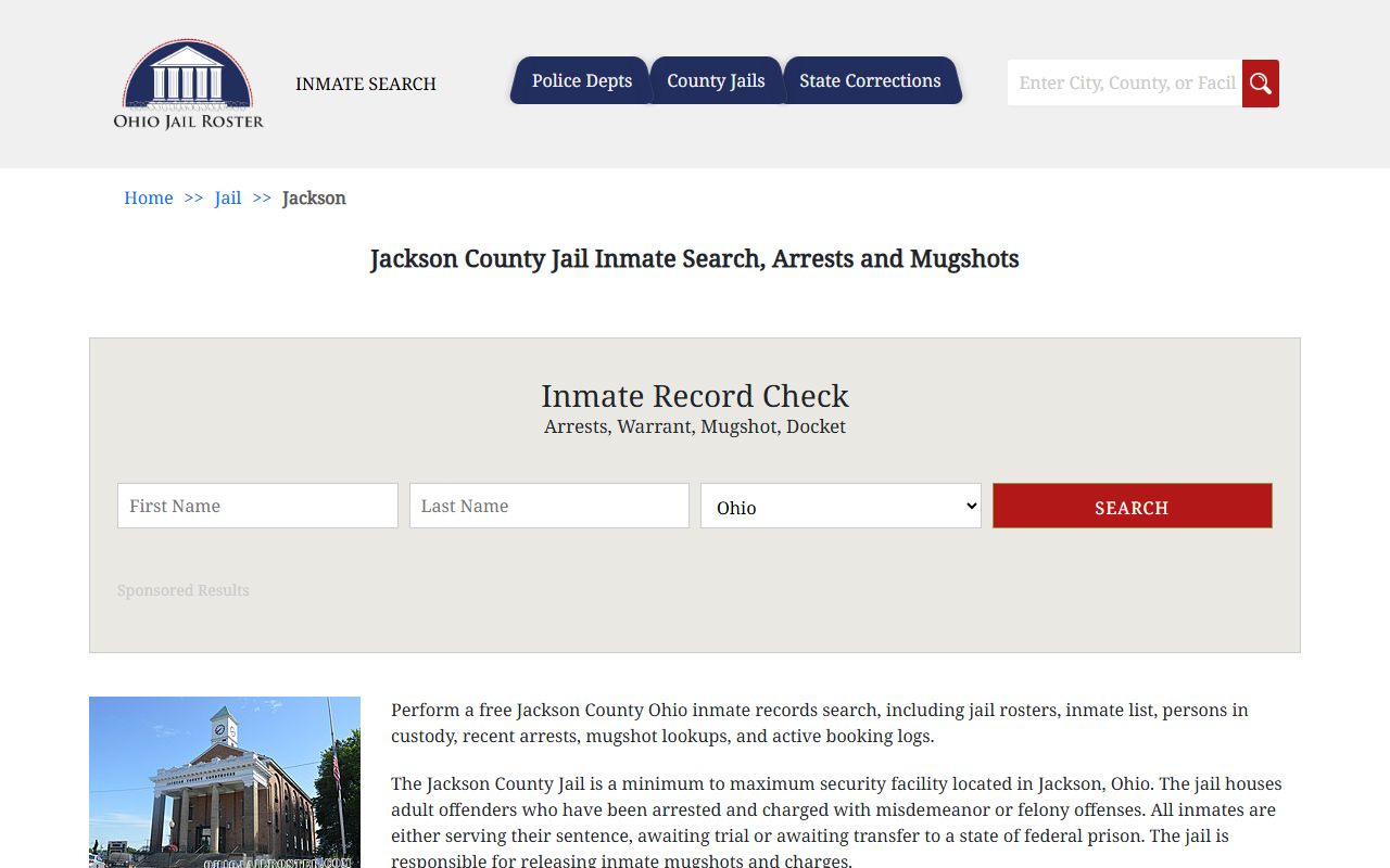 Jackson County jail inmate search for current arrest records