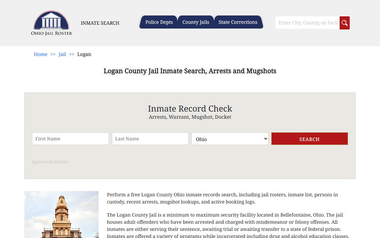 Logan County jail inmate roster showing arrest records and booking information