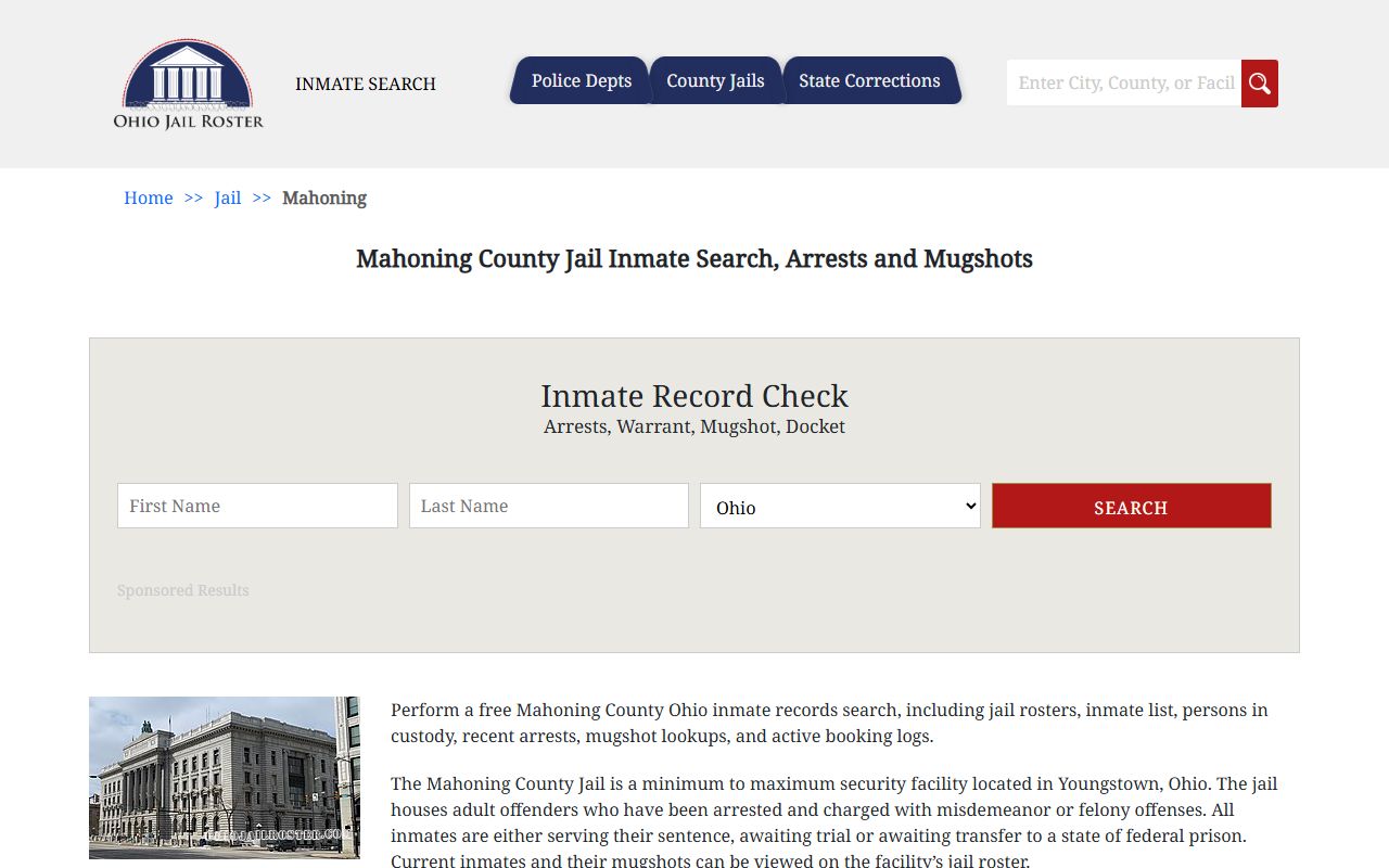 Mahoning County jail inmate search for current arrest records