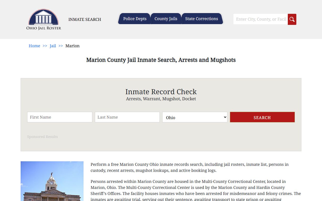 Marion County jail inmate search for current arrest records