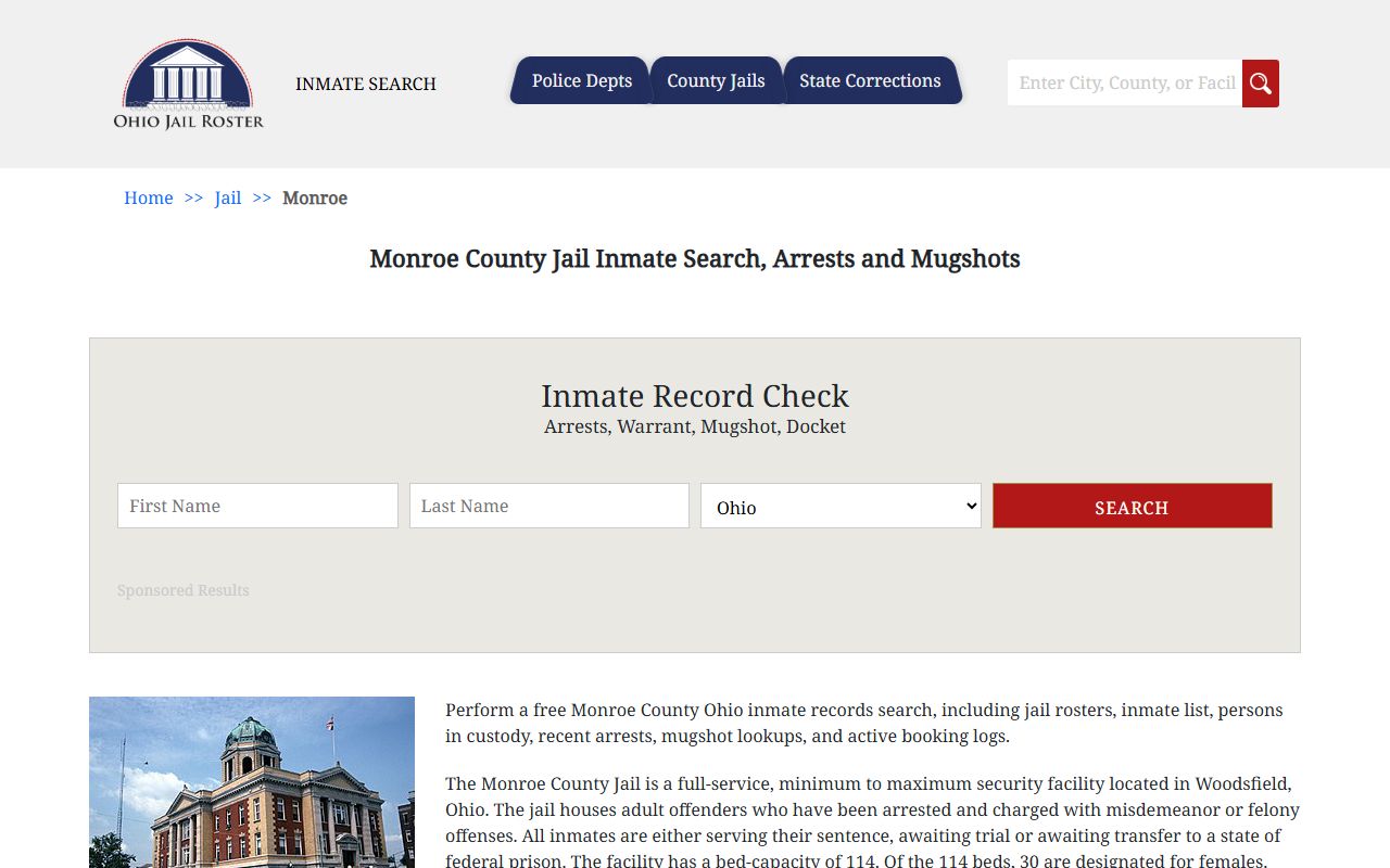 Monroe County jail inmate roster for arrest records lookup