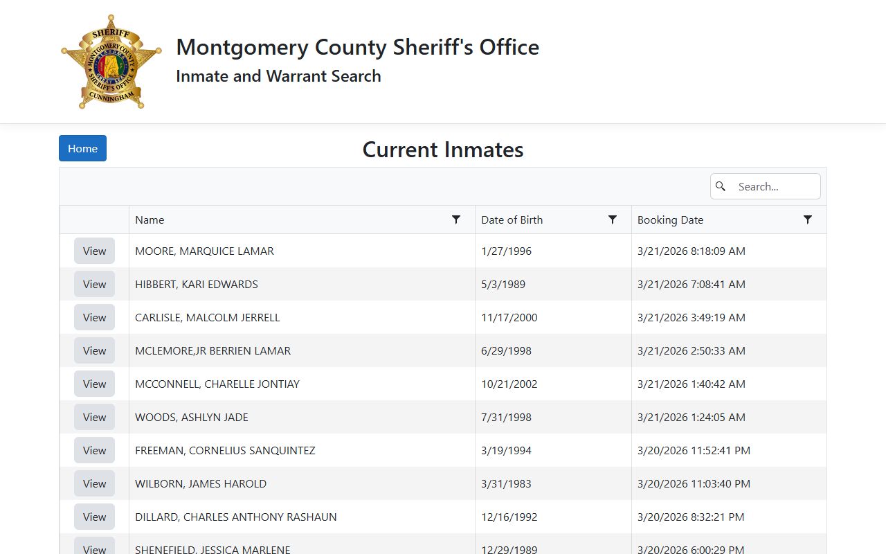 Montgomery County inmate search portal for arrest records