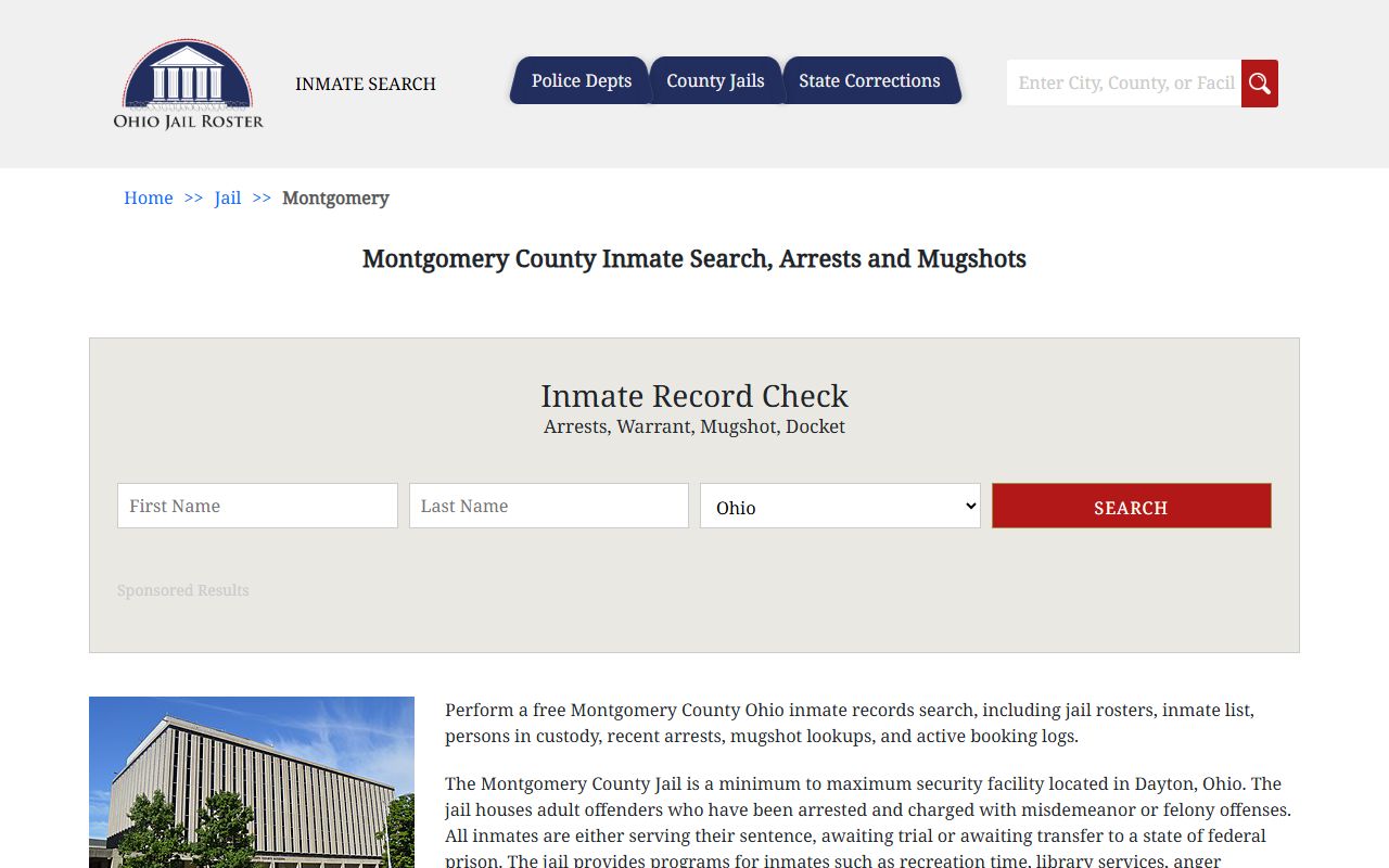 Montgomery County jail information and booking details for arrest records
