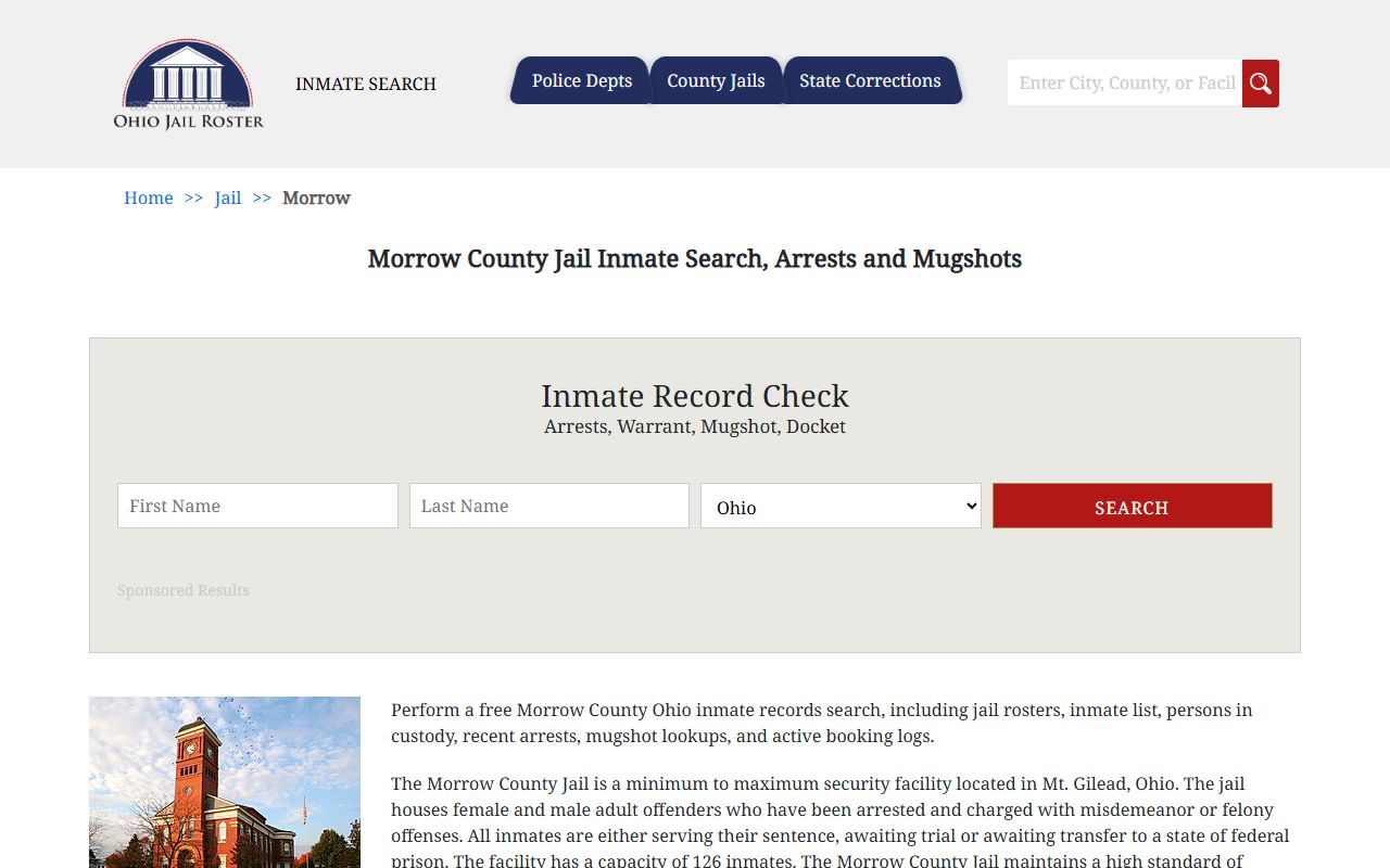 Morrow County Jail inmate search for current arrest records