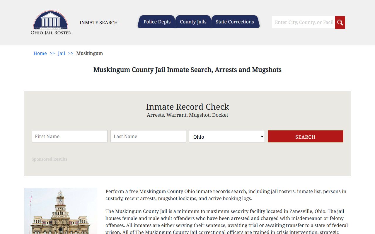 Muskingum County Jail inmate search for current arrest records