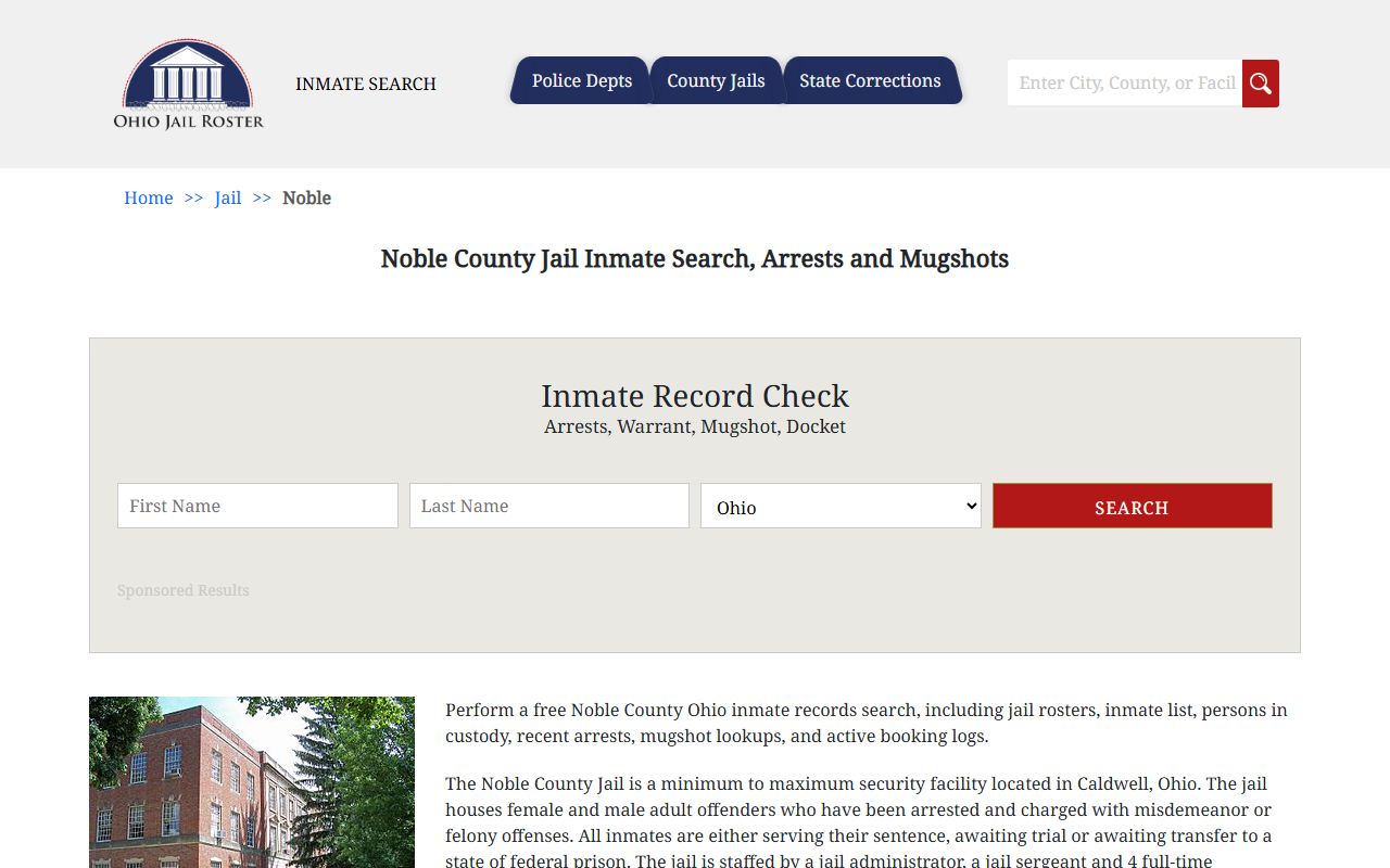 Noble County Sheriff jail inmate search for arrest records