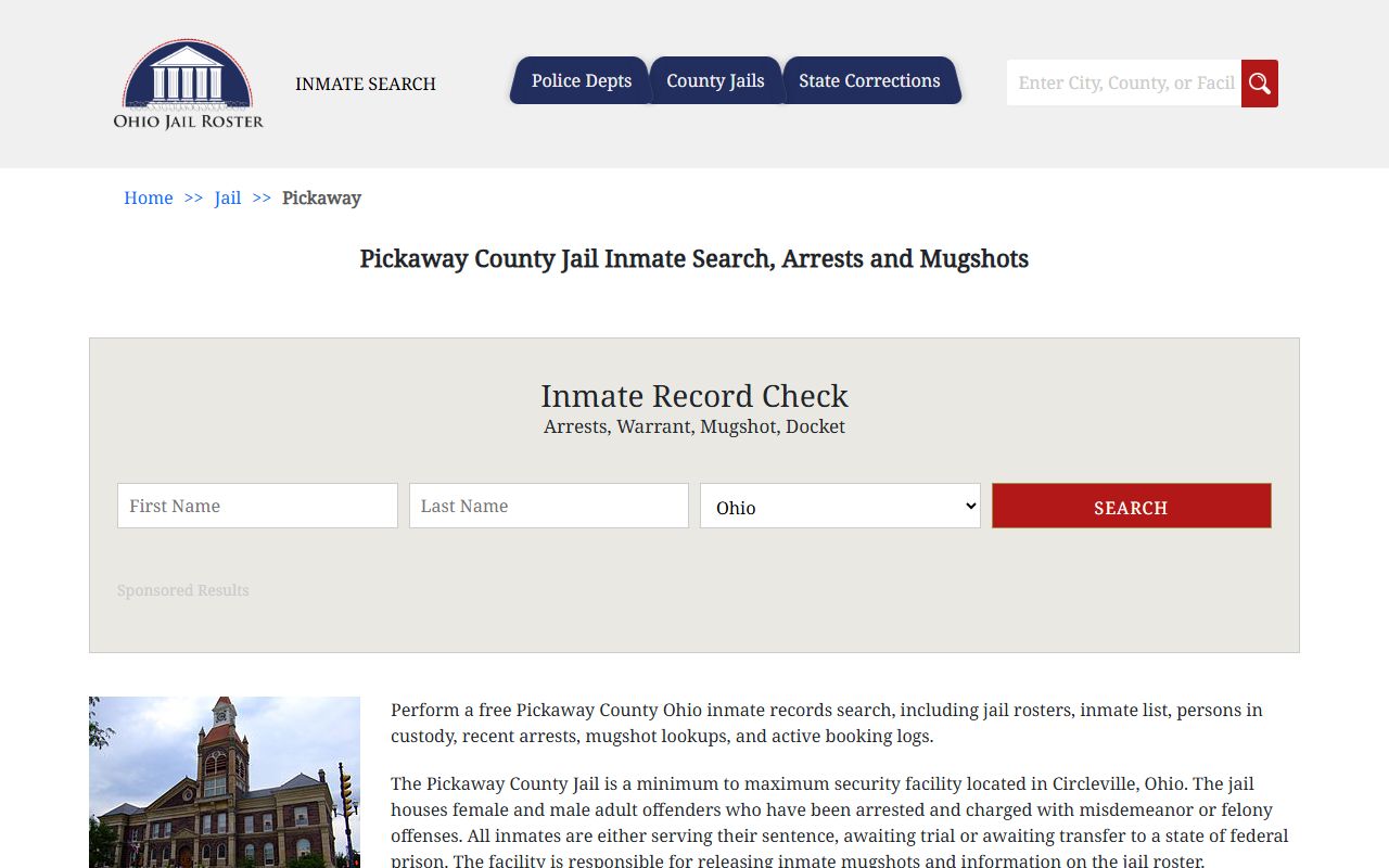 Pickaway County Jail inmate search for current arrest records