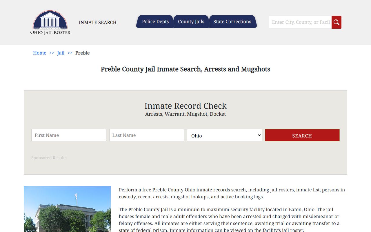 Preble County jail inmate search for current arrest records