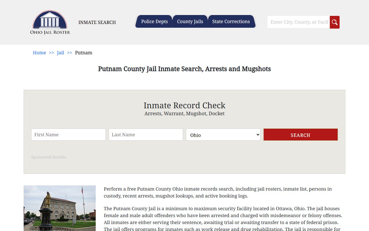 Putnam County jail inmate roster for arrest records search