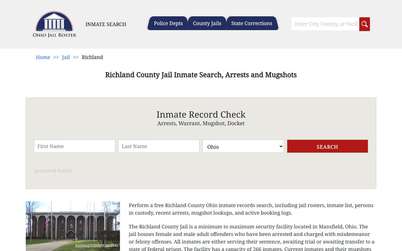 Richland County jail inmate roster for arrest records search