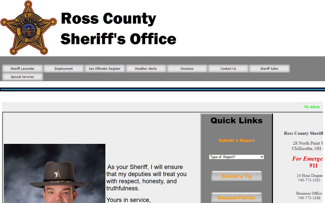 Ross County Sheriff's Office website for arrest records
