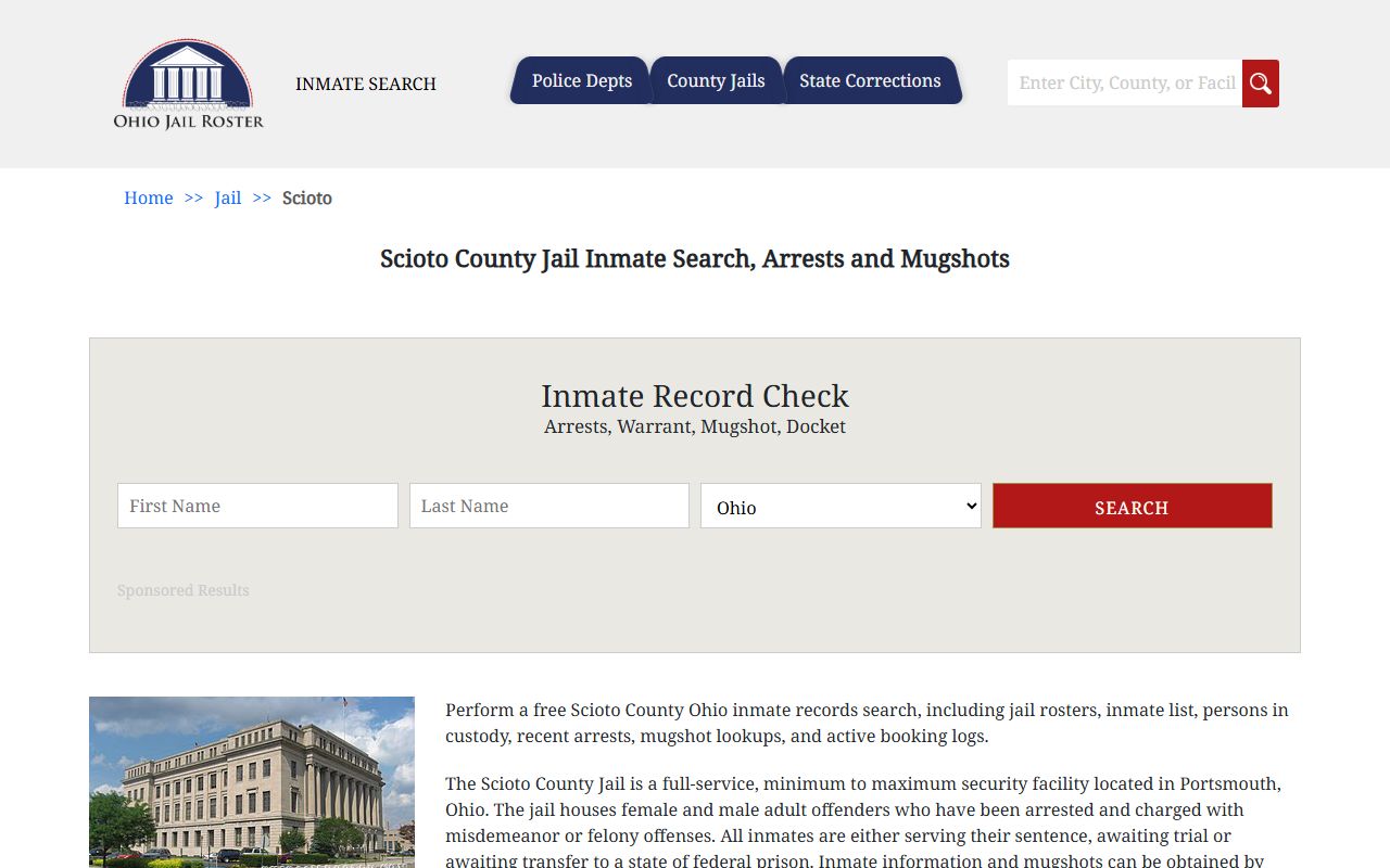 Scioto County jail inmate roster for arrest records search