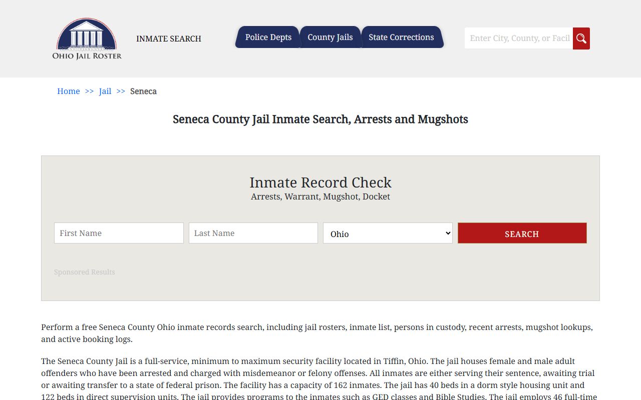 Seneca County jail inmate roster for arrest records search