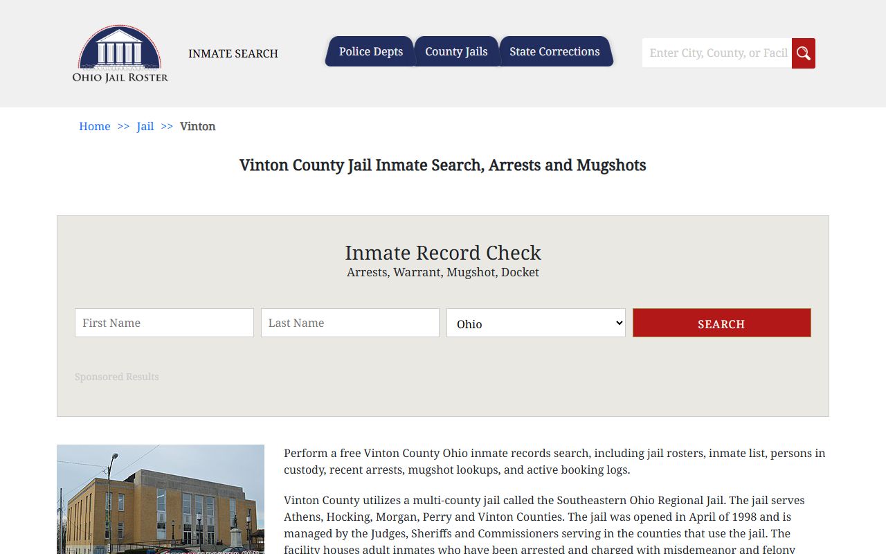 Vinton County Jail inmate search for current arrest records