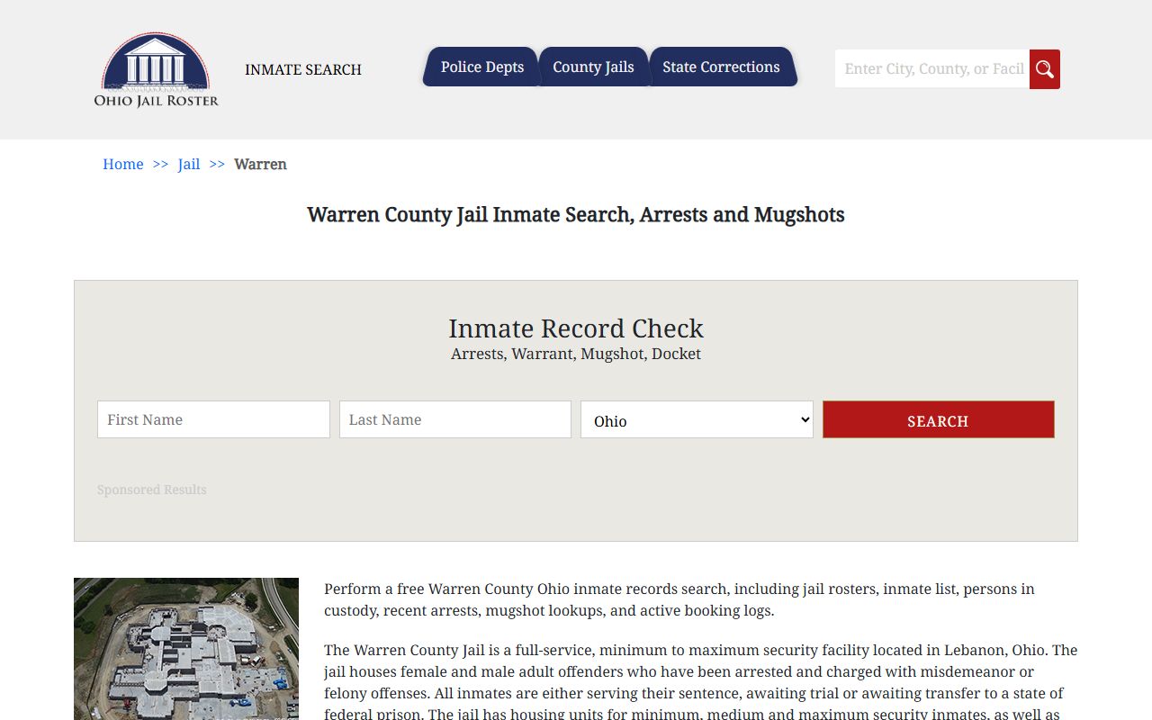 Warren County Jail inmate search for current arrest records