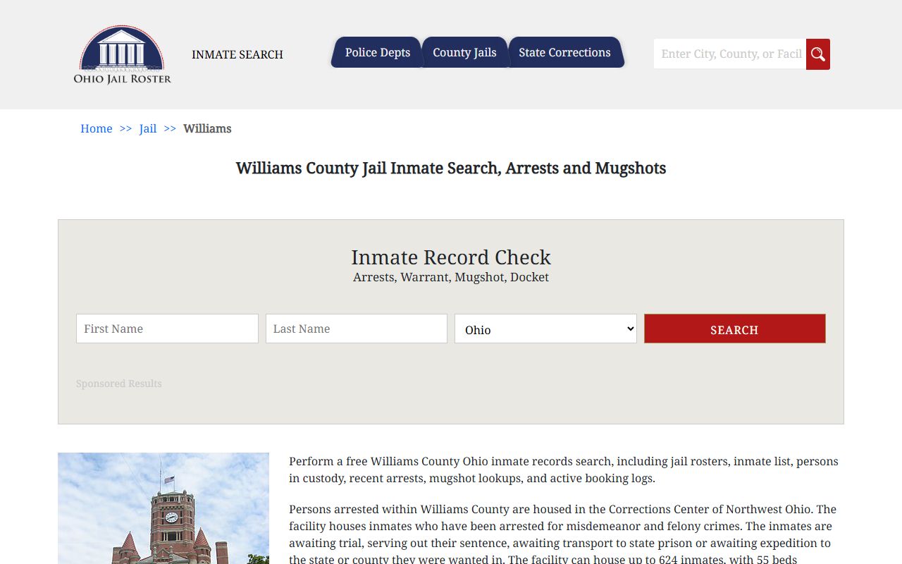 Williams County Jail inmate search for current arrest records