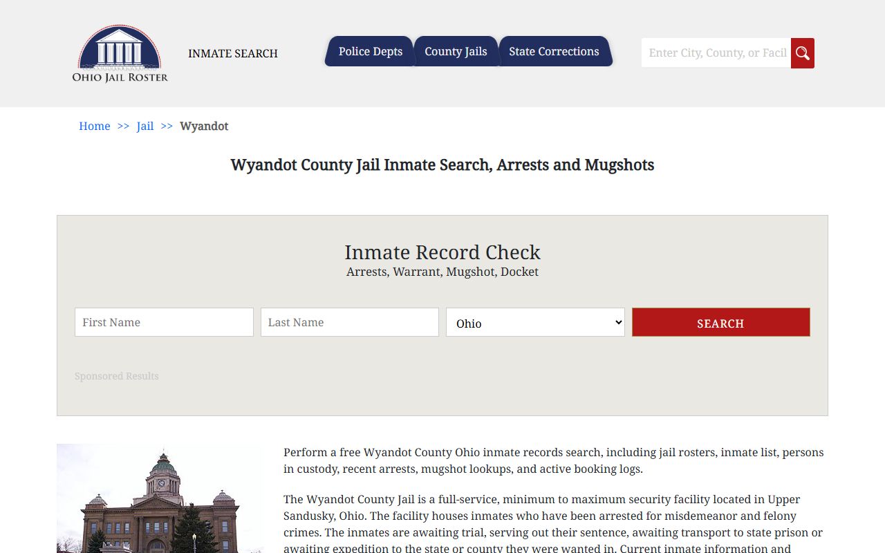 Wyandot County Jail inmate search for current arrest records