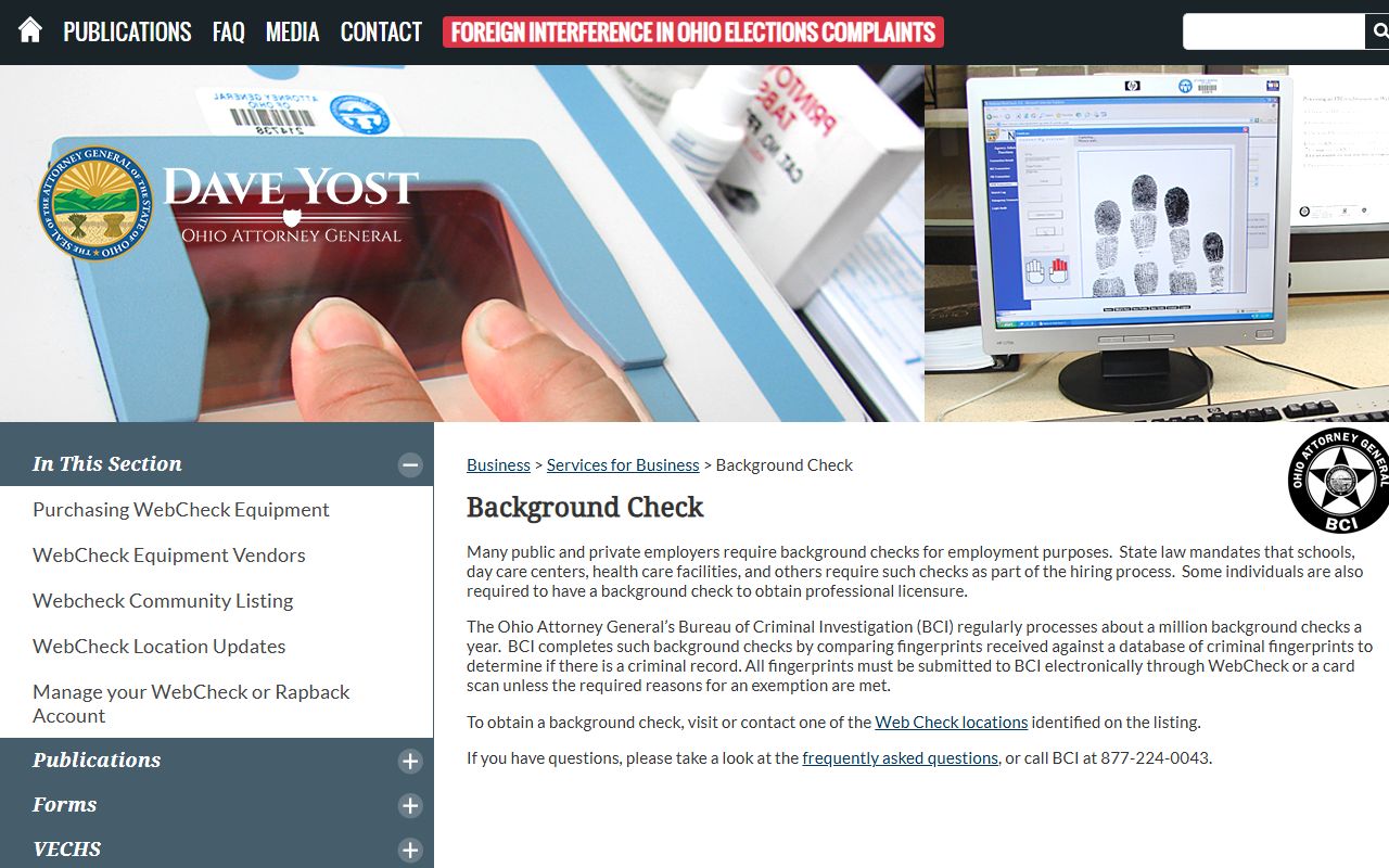 Ohio BCI WebCheck services for arrest records and background checks
